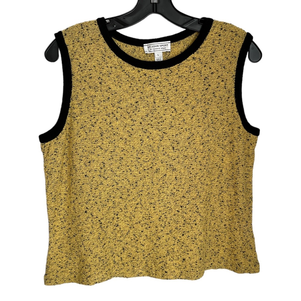 ST. JOHN SPORT BY MARIE GRAY SWEATER VEST IN SPECKLED YELLOW AND BLACK
